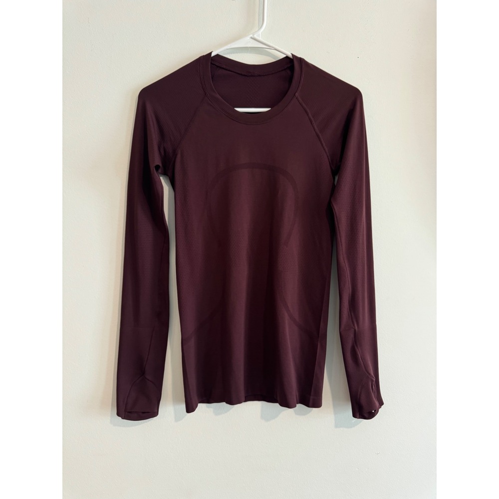 Lululemon Swiftly‎ Tech Long-Sleeve 2.0 Womens 4 Maroon Thumbholes Workout Top